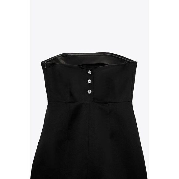 ZARA PRINCESS DIANA INSPIRED RHINESTONE FLARED HEM LONG CONTRAST DRESS BLACK FUC - Picture 12 of 16